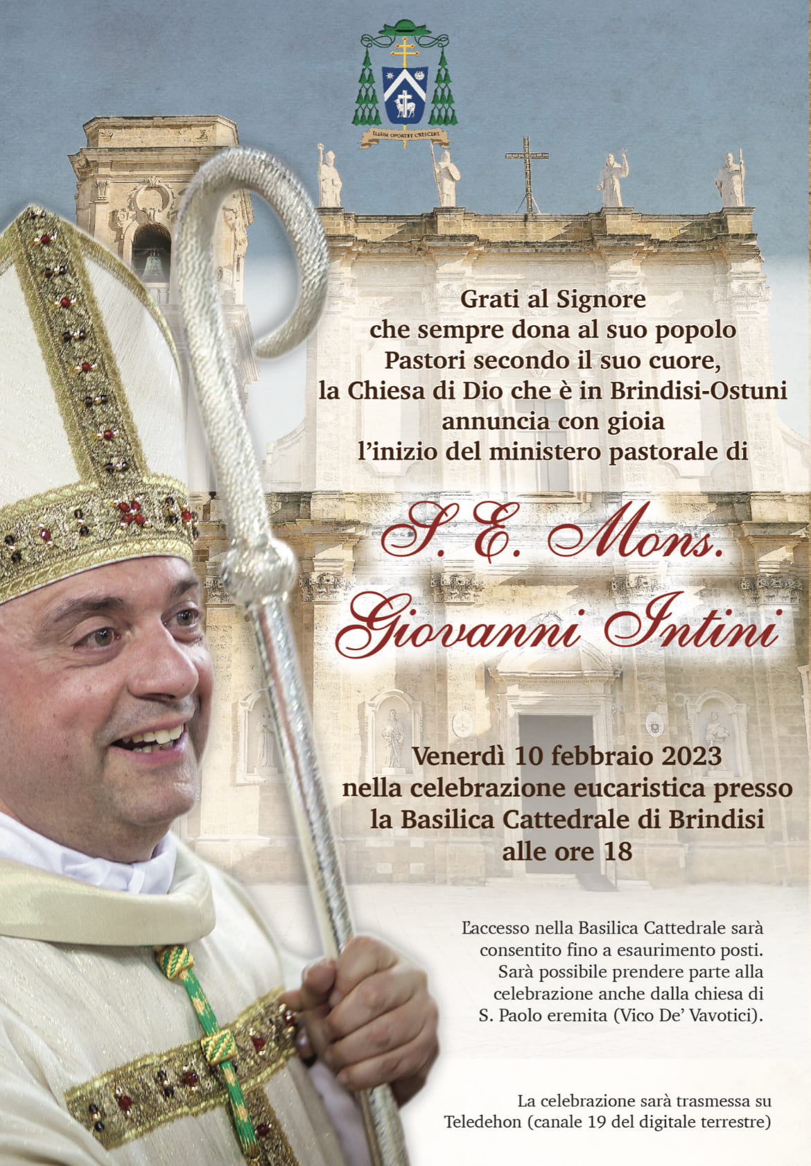 S.E. Mons. Giovanni INTINI è il nuovo Arcivescovo di Brindisi-Ostuni - Lo  Scudo Ostuni